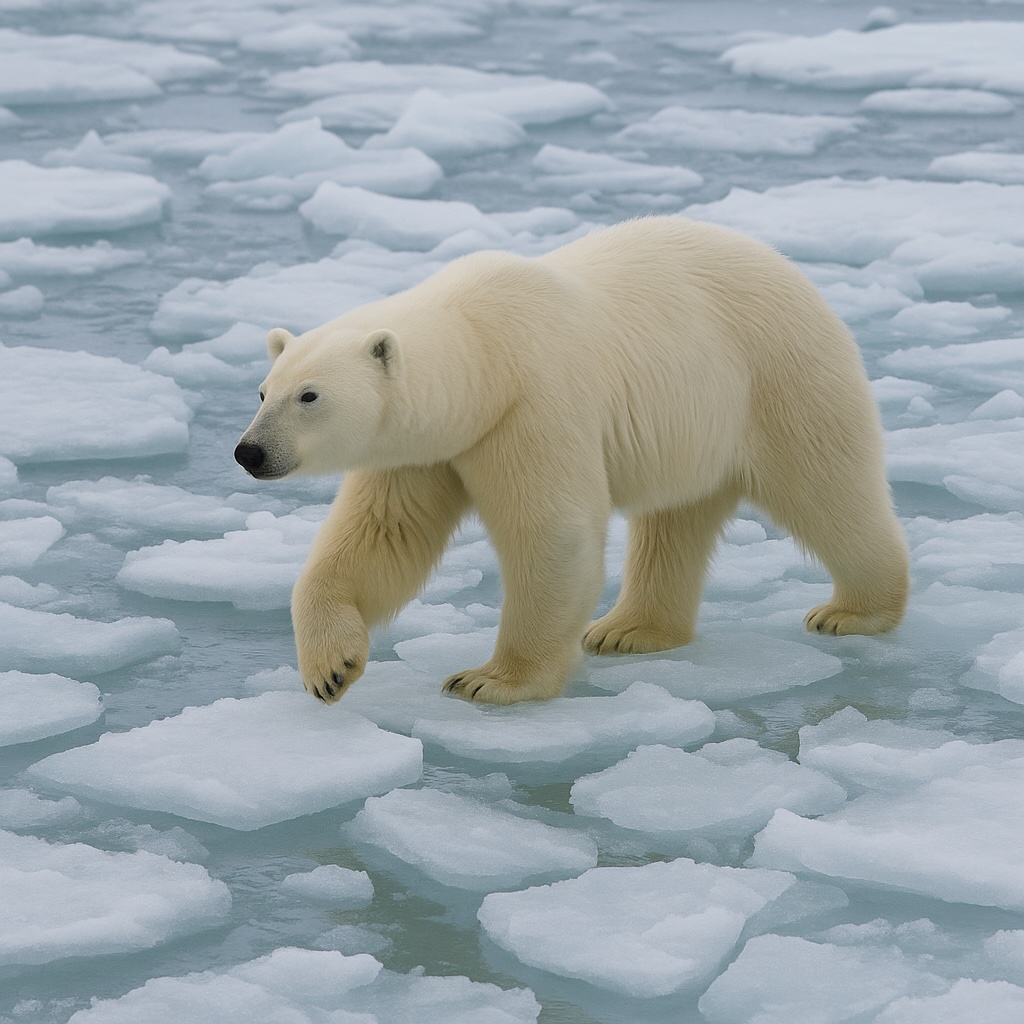 Polar bear walking on ice