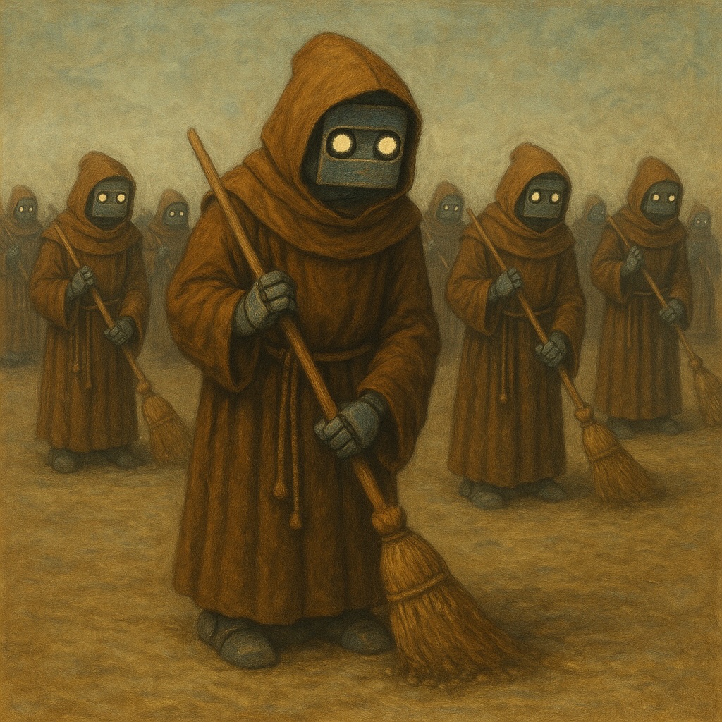 Robot monks sweeping